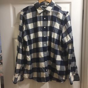 Lands’ End Navy & Cream Plaid Shirt Buffalo Check